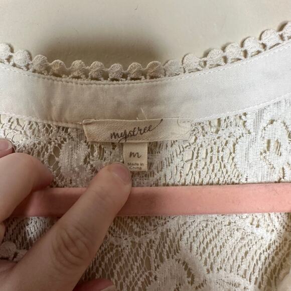 Mystree Womens Sheer Lace Crochet Babydoll Top Coquette Flowy Whimsical Medium - Picture 5 of 6